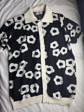 Men's Black & White OxKnit Polo Cardigan